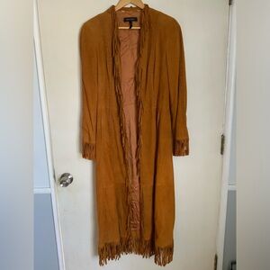 Escada Women Goat Suede Leather Fringe Coat, size 36